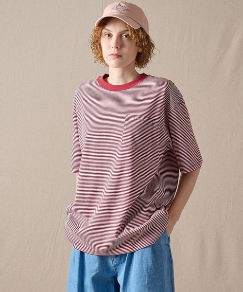 Eddie Bauer(エディーバウアー)の「ナロー ボーダー 半袖ポケットTシャツ(Tシャツ/カットソー・メンズ・グレー/バーガンディー/グリーン/ネイビー・XL/L/M/XXL/S)」の4枚目の写真