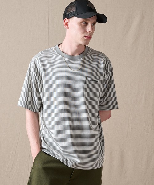 Eddie Bauer(エディーバウアー)の「ナロー ボーダー 半袖ポケットTシャツ(Tシャツ/カットソー・メンズ・グレー/バーガンディー/グリーン/ネイビー・XL/L/M/XXL/S)」の5枚目の写真
