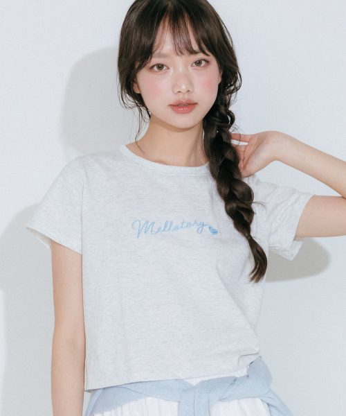 MELLOTORY(メロートリー)の「刺繍クロップ半袖Tシャツ (2色)(Tシャツ/カットソー・レディース・ホワイト/ライトグレー・FREE)」の4枚目の写真
