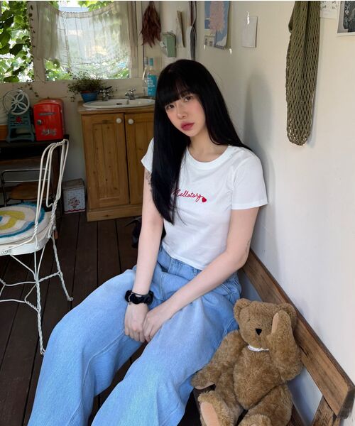 MELLOTORY(メロートリー)の「刺繍クロップ半袖Tシャツ (2色)(Tシャツ/カットソー・レディース・ホワイト/ライトグレー・FREE)」の9枚目の写真