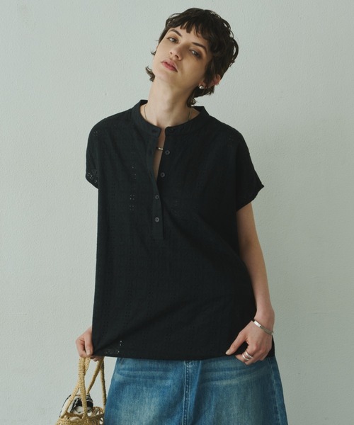 libelle more(リベル モア)の「エンブロイダリーレースフレンチトップス(Tシャツ/カットソー・レディース・ブラウン/ブラック/オフホワイト・M)」の1枚目の写真