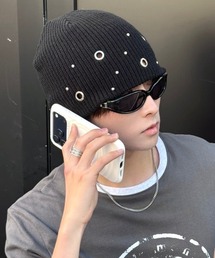 Chikashitsu + | 【Chikashitsu +】mix eyelet studs beanie (3color) / 【チカシツプラス】ミックスアイレットスタッズビーニー＜着用動画あり＞(ニットキャップ/ビーニー)