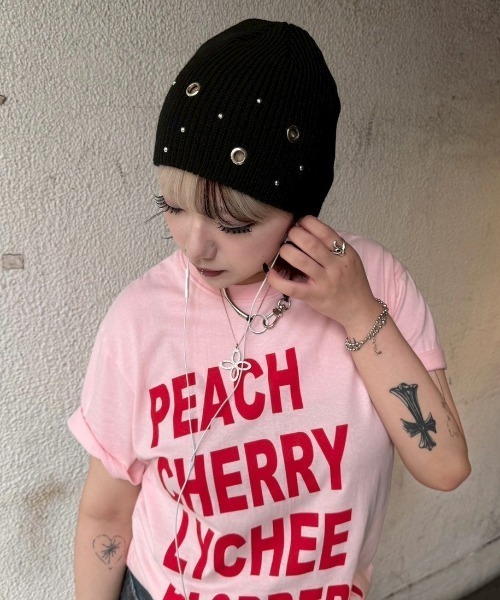 Chikashitsu +（チカシツプラス）の「【Chikashitsu +】mix eyelet studs beanie (3color) / 【チカシツプラス】ミックスアイレットスタッズビーニー＜着用動画あり＞（ニットキャップ/ビーニー・メンズ・ブラウン/グレー/ブラック・ONE SIZE）」の8枚目の写真