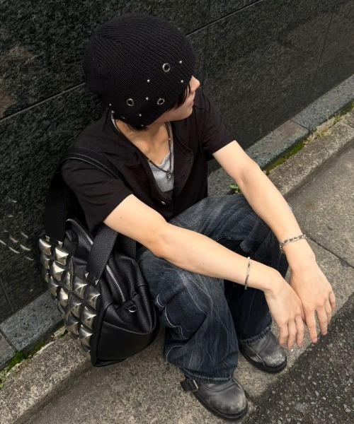 Chikashitsu +（チカシツプラス）の「【Chikashitsu +】mix eyelet studs beanie (3color) / 【チカシツプラス】ミックスアイレットスタッズビーニー＜着用動画あり＞（ニットキャップ/ビーニー・メンズ・ブラウン/グレー/ブラック・ONE SIZE）」の20枚目の写真