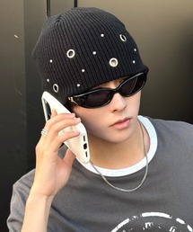 Chikashitsu +（チカシツプラス）の「【Chikashitsu +】mix eyelet studs beanie (3color) / 【チカシツプラス】ミックスアイレットスタッズビーニー＜着用動画あり＞（ニットキャップ/ビーニー）」