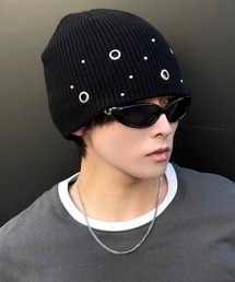 Chikashitsu +（チカシツプラス）の「【Chikashitsu +】mix eyelet studs beanie (3color) / 【チカシツプラス】ミックスアイレットスタッズビーニー＜着用動画あり＞（ニットキャップ/ビーニー）」