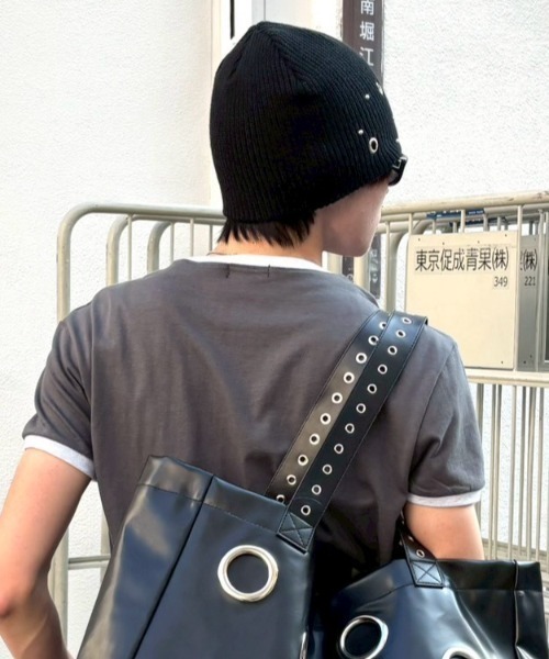 Chikashitsu +（チカシツプラス）の「【Chikashitsu +】mix eyelet studs beanie (3color) / 【チカシツプラス】ミックスアイレットスタッズビーニー＜着用動画あり＞（ニットキャップ/ビーニー・メンズ・ブラウン/グレー/ブラック・ONE SIZE）」の13枚目の写真