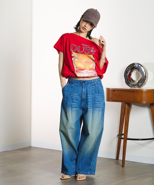 ROSE BUD(ローズバッド)の「DENIM/BACK SATIN PANTS(デニムパンツ・レディース・オフホワイト/ライトインディゴブルー/カーキ・M/S)」の6枚目の写真