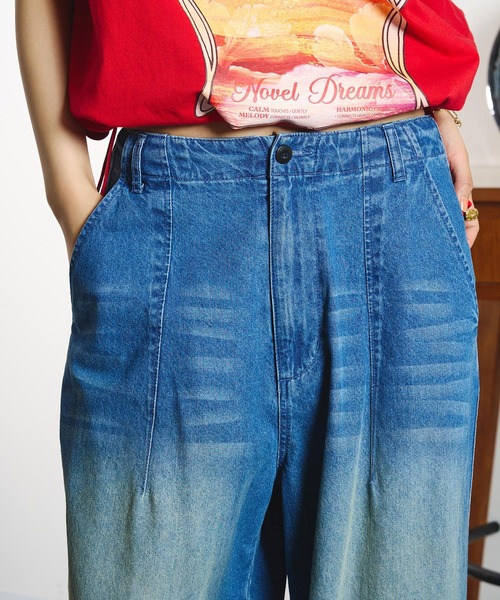 ROSE BUD(ローズバッド)の「DENIM/BACK SATIN PANTS(デニムパンツ・レディース・オフホワイト/ライトインディゴブルー/カーキ・M/S)」の9枚目の写真