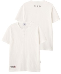 AVIREX | MINI WAFFLE HENRY NECK T-SHIRT "U.S.N." / ミニワッフル ヘンリーネック 半袖Tシャツ / AVIREX /アヴィレックス(Tシャツ/カットソー)