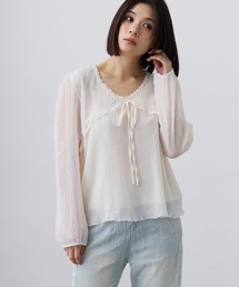 sheer pleats ribbon blouse / シアープリーツリボンブラウス