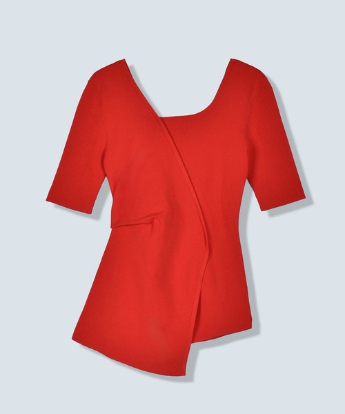 OMMO(オーエムエムオー)の「OVER PANEL HALF SLEEVE TOP(ニット/セーター・レディース・レッド/ブラック/カーキ・F)」の7枚目の写真