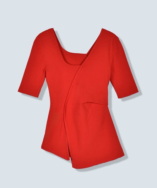 OMMO(オーエムエムオー)の「OVER PANEL HALF SLEEVE TOP(ニット/セーター・レディース・レッド/ブラック/カーキ・F)」の8枚目の写真