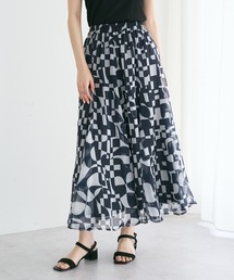 アート柄シアーロングスカート