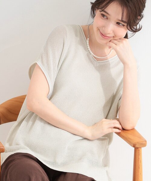 SHOO・LA・RUE(シューラルー)の「【2点セット/前後2WAY/洗濯機可/S-LL】体型カバーも叶う ラメ畦ニット+タンクトップ(その他トップス・レディース・オフホワイト/ブラウン系その他/ゴールド・01/04/03/02)」の1枚目の写真