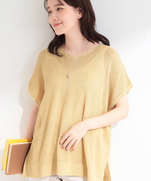 SHOO・LA・RUE(シューラルー)の「【2点セット/前後2WAY/洗濯機可/S-LL】体型カバーも叶う ラメ畦ニット+タンクトップ(その他トップス・レディース・オフホワイト/ブラウン系その他/ゴールド・01/04/03/02)」の3枚目の写真