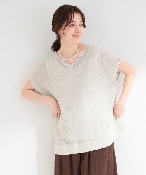 SHOO・LA・RUE(シューラルー)の「【2点セット/前後2WAY/洗濯機可/S-LL】体型カバーも叶う ラメ畦ニット+タンクトップ(その他トップス・レディース・オフホワイト/ブラウン系その他/ゴールド・01/04/03/02)」の10枚目の写真