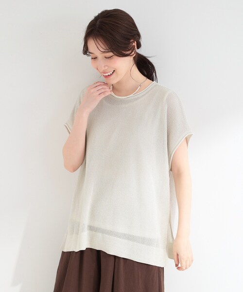 SHOO・LA・RUE(シューラルー)の「【2点セット/前後2WAY/洗濯機可/S-LL】体型カバーも叶う ラメ畦ニット+タンクトップ(その他トップス・レディース・オフホワイト/ブラウン系その他/ゴールド・01/04/03/02)」の12枚目の写真