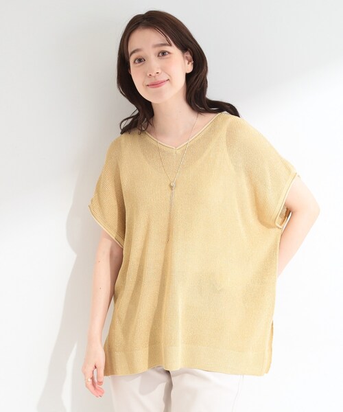 SHOO・LA・RUE(シューラルー)の「【2点セット/前後2WAY/洗濯機可/S-LL】体型カバーも叶う ラメ畦ニット+タンクトップ(その他トップス・レディース・オフホワイト/ブラウン系その他/ゴールド・01/04/03/02)」の17枚目の写真