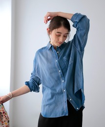 デニム風加工長袖シャツ