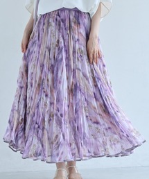 幻想的な花画クリンクルベールロングスカート