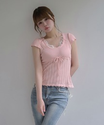 Lace melody ribbon knit tops / レースメロディリボンニットトップス