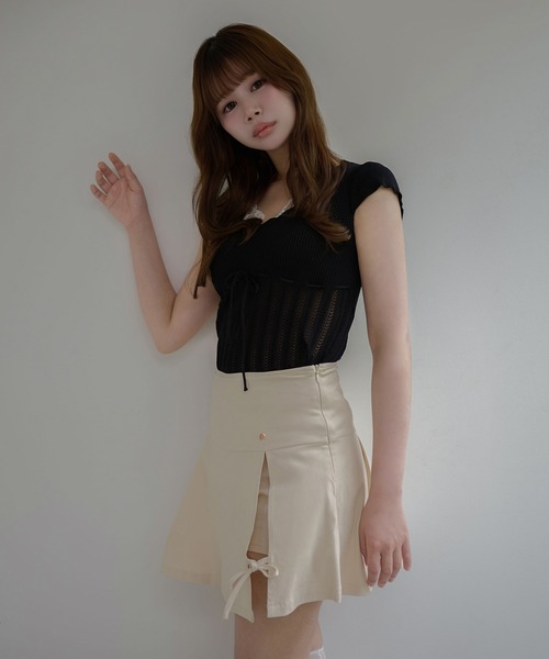 M DOLLY(エムドリー)の「Lace melody ribbon knit tops / レースメロディリボンニットトップス(ニット/セーター・レディース・ホワイト/ピンク/ブルー/ラベンダー・FREE)」の11枚目の写真