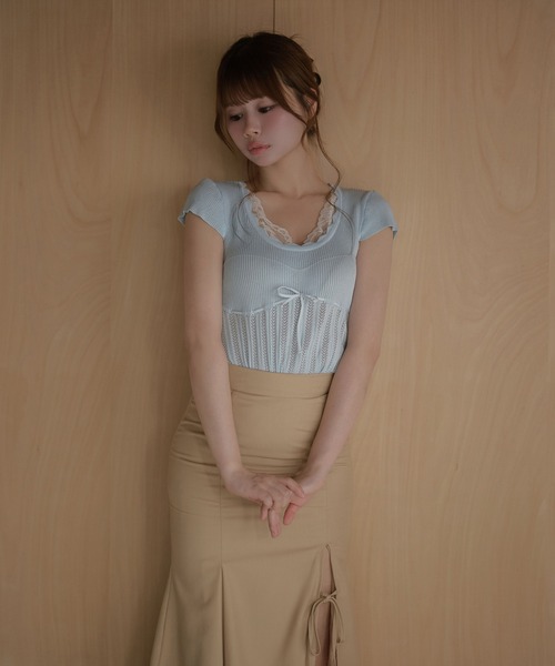 M DOLLY(エムドリー)の「Lace melody ribbon knit tops / レースメロディリボンニットトップス(ニット/セーター・レディース・ホワイト/ピンク/ブルー/ラベンダー・FREE)」の15枚目の写真