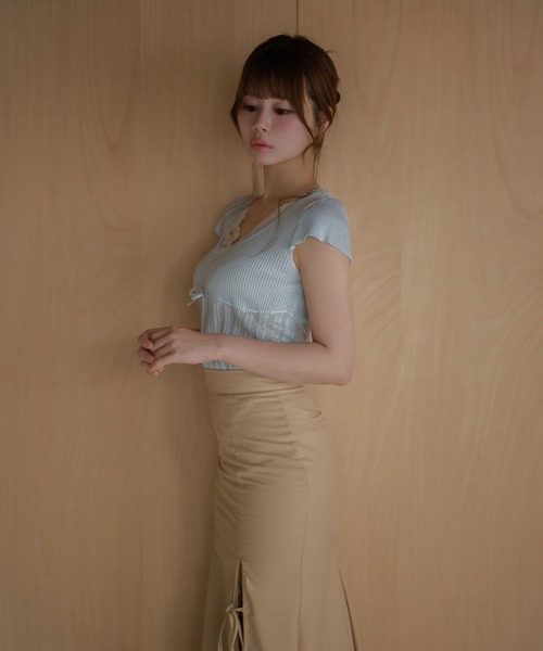 M DOLLY(エムドリー)の「Lace melody ribbon knit tops / レースメロディリボンニットトップス(ニット/セーター・レディース・ホワイト/ピンク/ブルー/ラベンダー・FREE)」の16枚目の写真