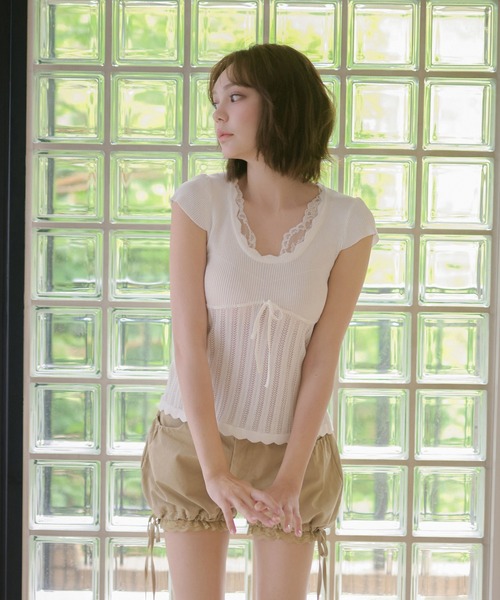 M DOLLY(エムドリー)の「Lace melody ribbon knit tops / レースメロディリボンニットトップス(ニット/セーター・レディース・ホワイト/ピンク/ブルー/ラベンダー・FREE)」の5枚目の写真