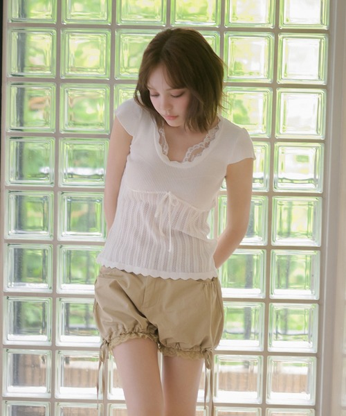 M DOLLY(エムドリー)の「Lace melody ribbon knit tops / レースメロディリボンニットトップス(ニット/セーター・レディース・ホワイト/ピンク/ブルー/ラベンダー・FREE)」の6枚目の写真