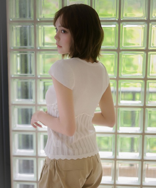 M DOLLY(エムドリー)の「Lace melody ribbon knit tops / レースメロディリボンニットトップス(ニット/セーター・レディース・ホワイト/ピンク/ブルー/ラベンダー・FREE)」の8枚目の写真