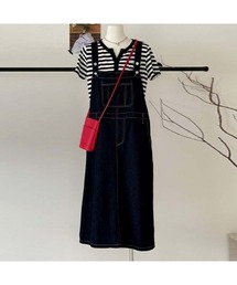 デニムサロペットスカート大人可愛いエプロン風デザイン