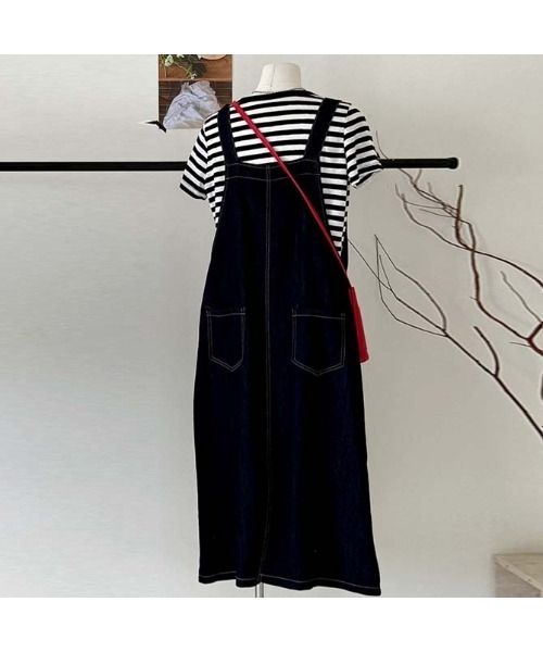 witch（ウイッチ）の「デニムサロペットスカート大人可愛いエプロン風デザイン（ワンピース・レディース・ダークブルー/ライトブルー・FREE）」の13枚目の写真