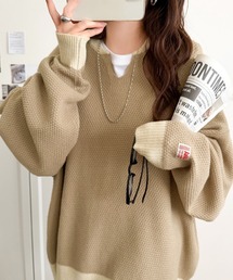 Java（ジャバ）の「《JaVaジャバコラボ》ざっくり×配色が旬顔。配色スキッパーオーバーサイズ鹿の子編みニット(長袖)（ニット/セーター）」