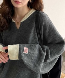 Java（ジャバ）の「《JaVaジャバコラボ》ざっくり×配色が旬顔。配色スキッパーオーバーサイズ鹿の子編みニット(長袖)（ニット/セーター）」