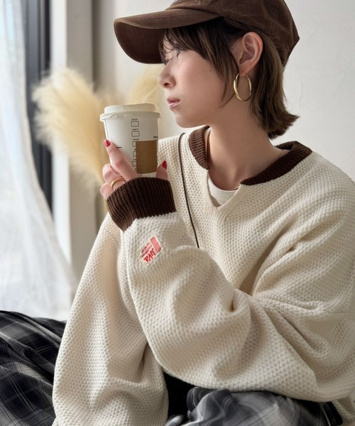 Java(ジャバ)の「《JaVaジャバコラボ》ざっくり×配色が旬顔。配色スキッパーオーバーサイズ鹿の子編みニット(長袖)(ニット/セーター・レディース・ベージュ/杢グレー/モカ/アイボリー/チャコール・SMALL/MEDIUM/LARGE/X-LARGE)」の11枚目の写真