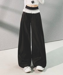 レースフリルウエストワイドパンツ