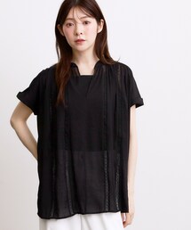 【体系カバー◎】レースデザインスキッパーブラウス