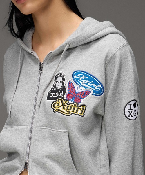 X-girl(エックスガール)の「X-girl PATCHES COMPACT ZIP UP SWEAT HOODIE(パーカー・レディース・アッシュ/ピンク/ブラック・S/M)」の11枚目の写真