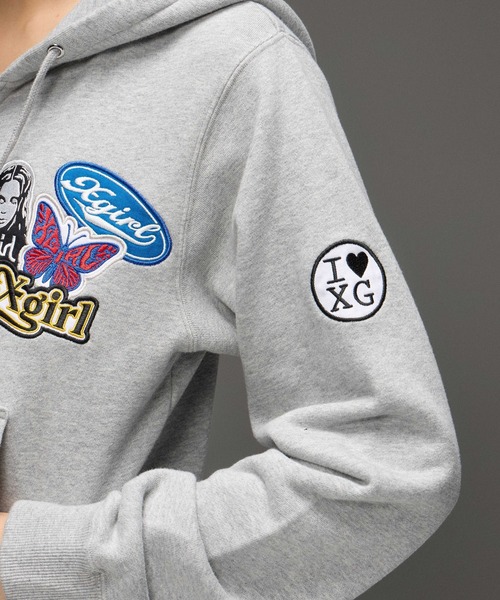 X-girl(エックスガール)の「X-girl PATCHES COMPACT ZIP UP SWEAT HOODIE(パーカー・レディース・アッシュ/ピンク/ブラック・S/M)」の12枚目の写真