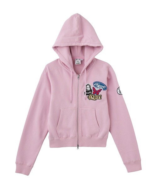 X-girl(エックスガール)の「X-girl PATCHES COMPACT ZIP UP SWEAT HOODIE(パーカー・レディース・アッシュ/ピンク/ブラック・S/M)」の14枚目の写真