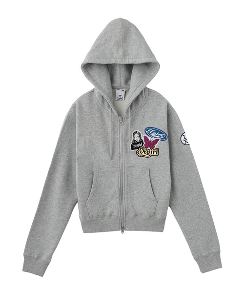 X-girl(エックスガール)の「X-girl PATCHES COMPACT ZIP UP SWEAT HOODIE(パーカー・レディース・アッシュ/ピンク/ブラック・S/M)」の16枚目の写真