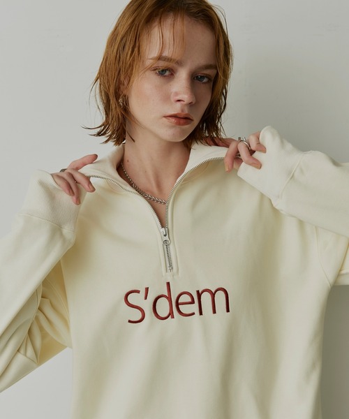 uchi.(ウチ)の「裏毛ロゴ刺繍ハーフジップスウェット(スウェット・レディース・アイボリー/ネイビー/ワインレッド・FREE)」の2枚目の写真
