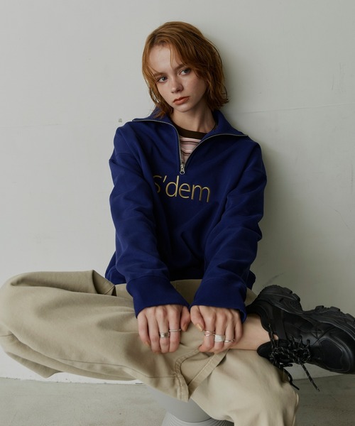 uchi.(ウチ)の「裏毛ロゴ刺繍ハーフジップスウェット(スウェット・レディース・アイボリー/ネイビー/ワインレッド・FREE)」の4枚目の写真