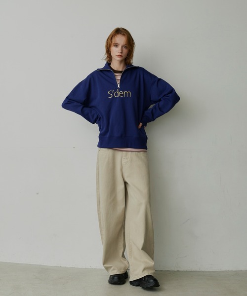 uchi.(ウチ)の「裏毛ロゴ刺繍ハーフジップスウェット(スウェット・レディース・アイボリー/ネイビー/ワインレッド・FREE)」の9枚目の写真