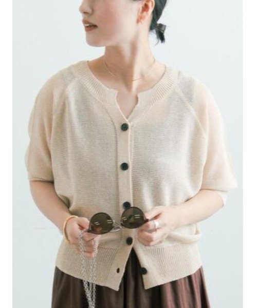 Te chichi(テチチ)の「【2WAY/マシンウォッシャブル】ペーパータッチハーフスリーブニット(ニット/セーター・レディース・ブラック/ベージュ/ブラウン/イエロー・F)」の3枚目の写真