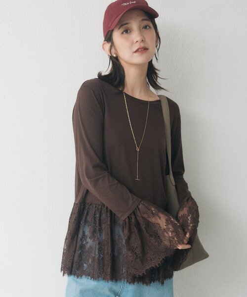 RIVE DROITE(リヴドロワ)の「レースコンビカットソー(Tシャツ/カットソー・レディース・ブラウン/ブラック/オフホワイト・FREE)」の3枚目の写真