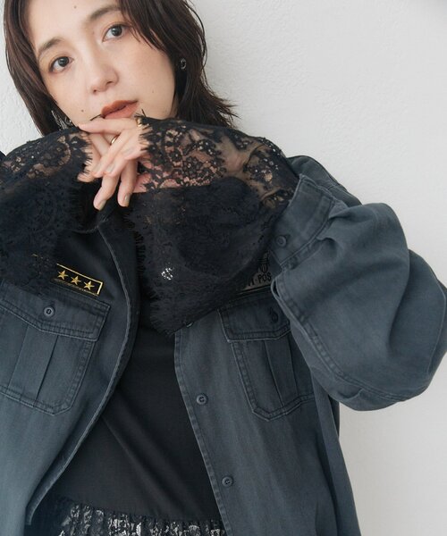 RIVE DROITE(リヴドロワ)の「レースコンビカットソー(Tシャツ/カットソー・レディース・ブラウン/ブラック/オフホワイト・FREE)」の1枚目の写真