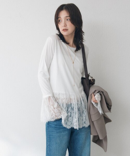 RIVE DROITE(リヴドロワ)の「レースコンビカットソー(Tシャツ/カットソー・レディース・ブラウン/ブラック/オフホワイト・FREE)」の7枚目の写真